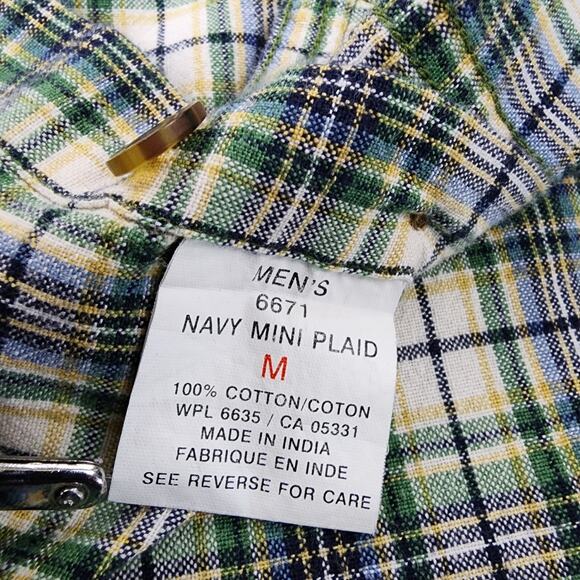 Woolrich Shirt Mens Medium Navy Mini Plaid Woven Short Sleeve Casual Button Up - Picture 15 of 16